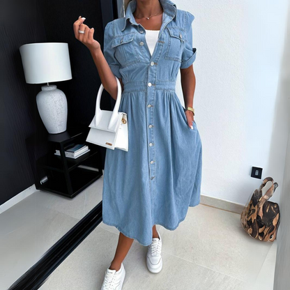 Sienna™ - Chic Denim Midi Dress