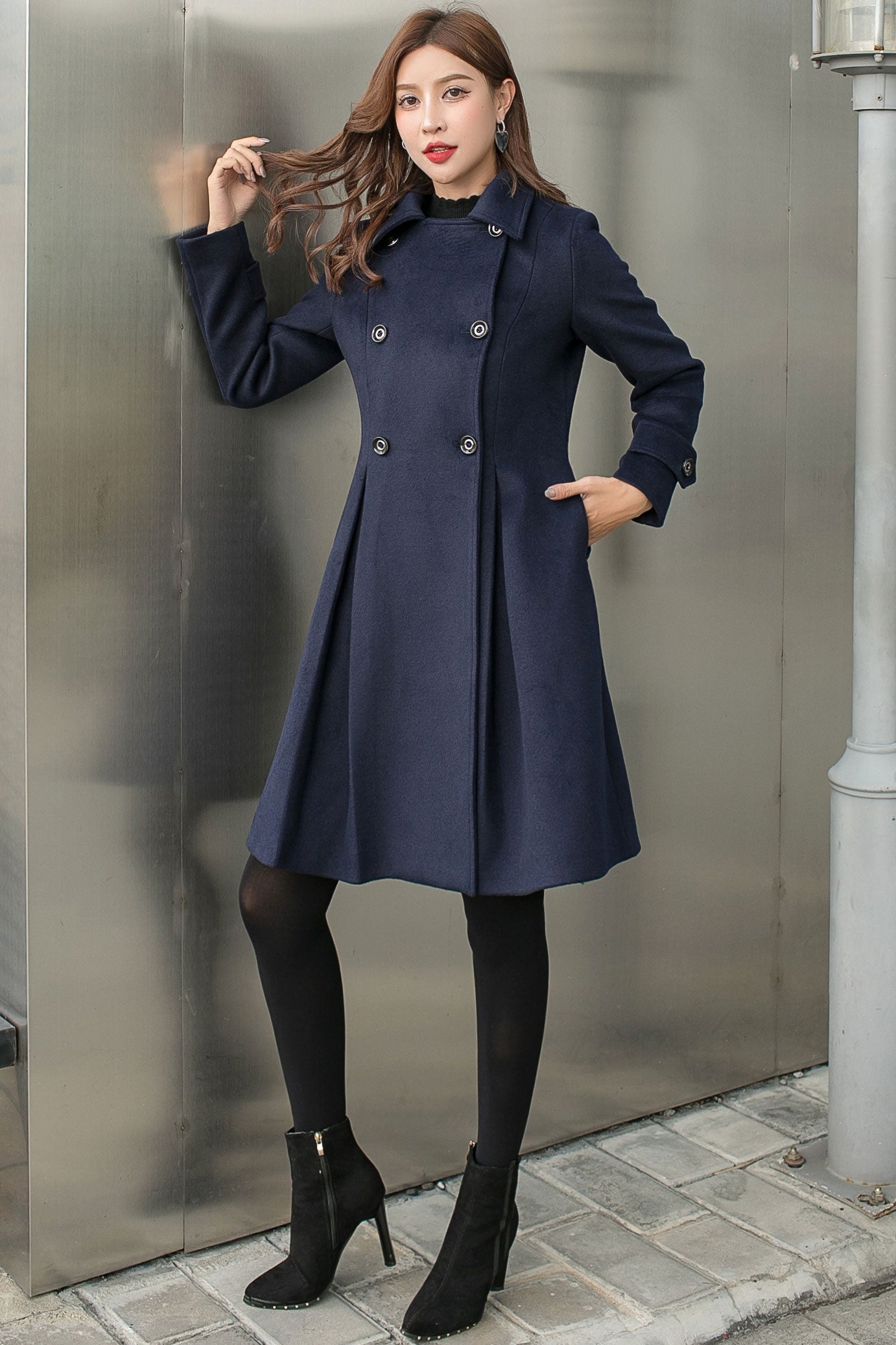 Fit and Flare Wollmantel im 60er-Jahre-Stil für Damen C2581