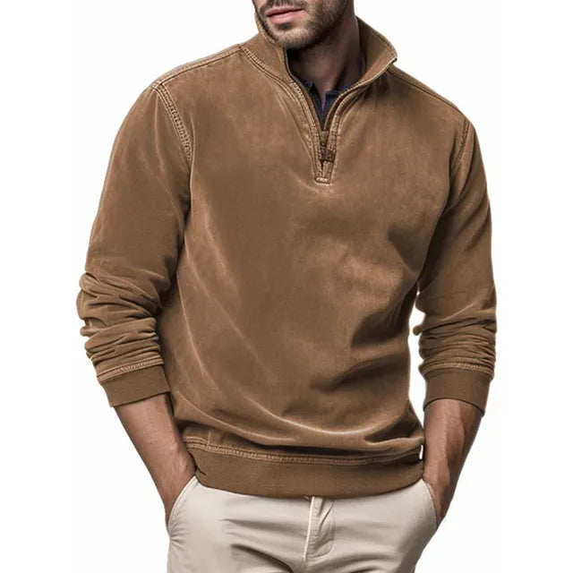 Herren Sweatshirt Quarter Zip Cargo Pullover Stehkragenpullover