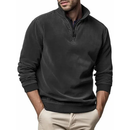 Herren Sweatshirt Quarter Zip Cargo Pullover Stehkragenpullover