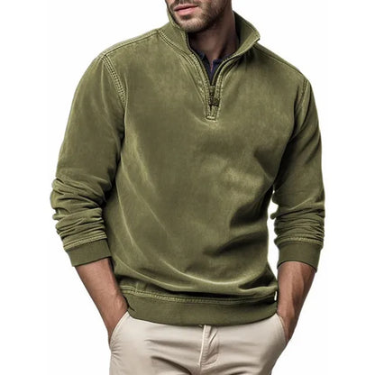 Herren Sweatshirt Quarter Zip Cargo Pullover Stehkragenpullover