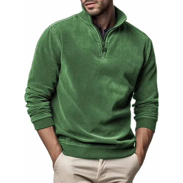 Herren Sweatshirt Quarter Zip Cargo Pullover Stehkragenpullover