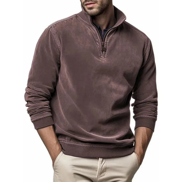 Herren Sweatshirt Quarter Zip Cargo Pullover Stehkragenpullover