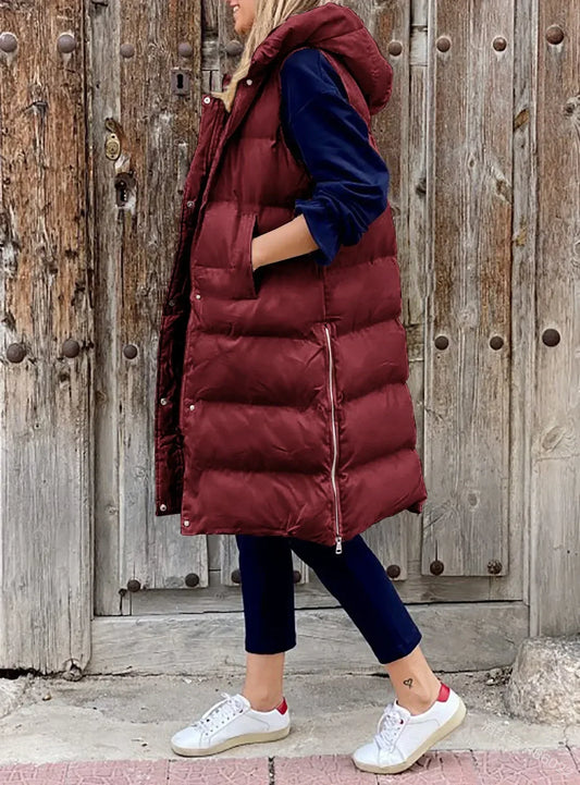 Women Coat Solid Color Hooded  Jacket Vest