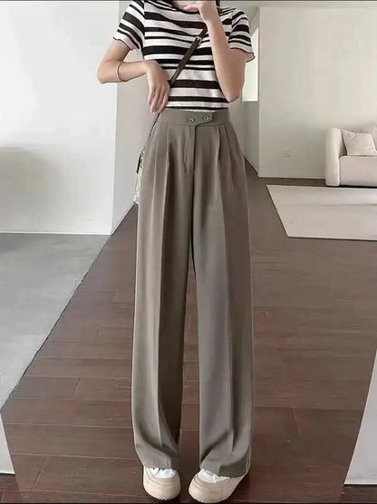 Hose mit hoher Taille und weitem Bein – Koreanischer Stil – einfarbig