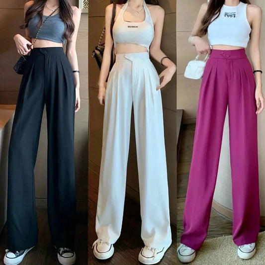 High-Waist Wide Leg Pants - Korean Style - Solid Color