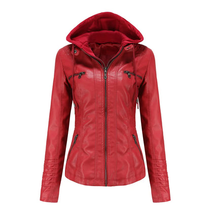 Plus Size Women's Hooded Removable Leather Jacket