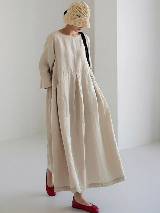 LINA | LOOSE LINEN DRESS WITH SIDE POCKETS