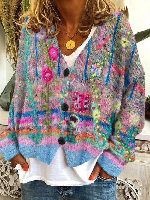 Hailey - Lässiger Retro-Cardigan aus Kunstwolle mit lockerer Passform und Knöpfen