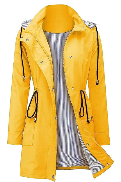 Wasserabweisende, gestreifte Windbreaker-Regenjacke mit Kapuze