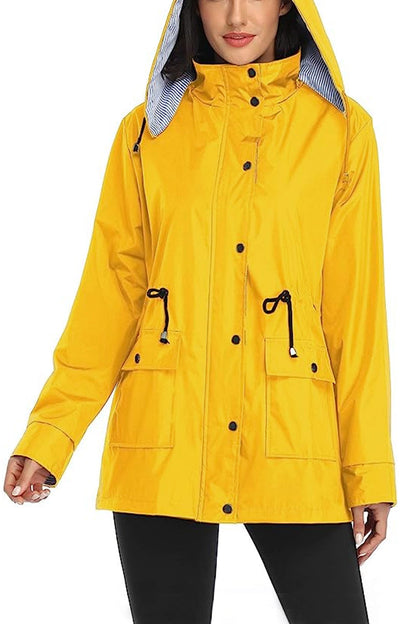 Wasserabweisende, gestreifte Windbreaker-Regenjacke mit Kapuze