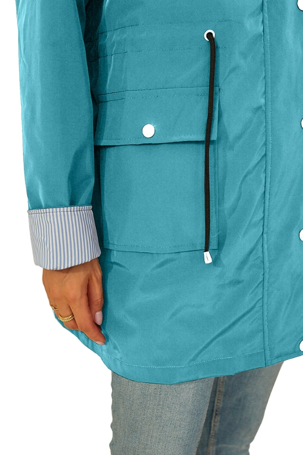 Wasserabweisende, gestreifte Windbreaker-Regenjacke mit Kapuze