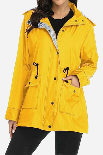 Wasserabweisende, gestreifte Windbreaker-Regenjacke mit Kapuze